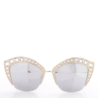 Gucci Metal Crystal Cat Eye Sunglasses GG00114S Gold 2 of 8