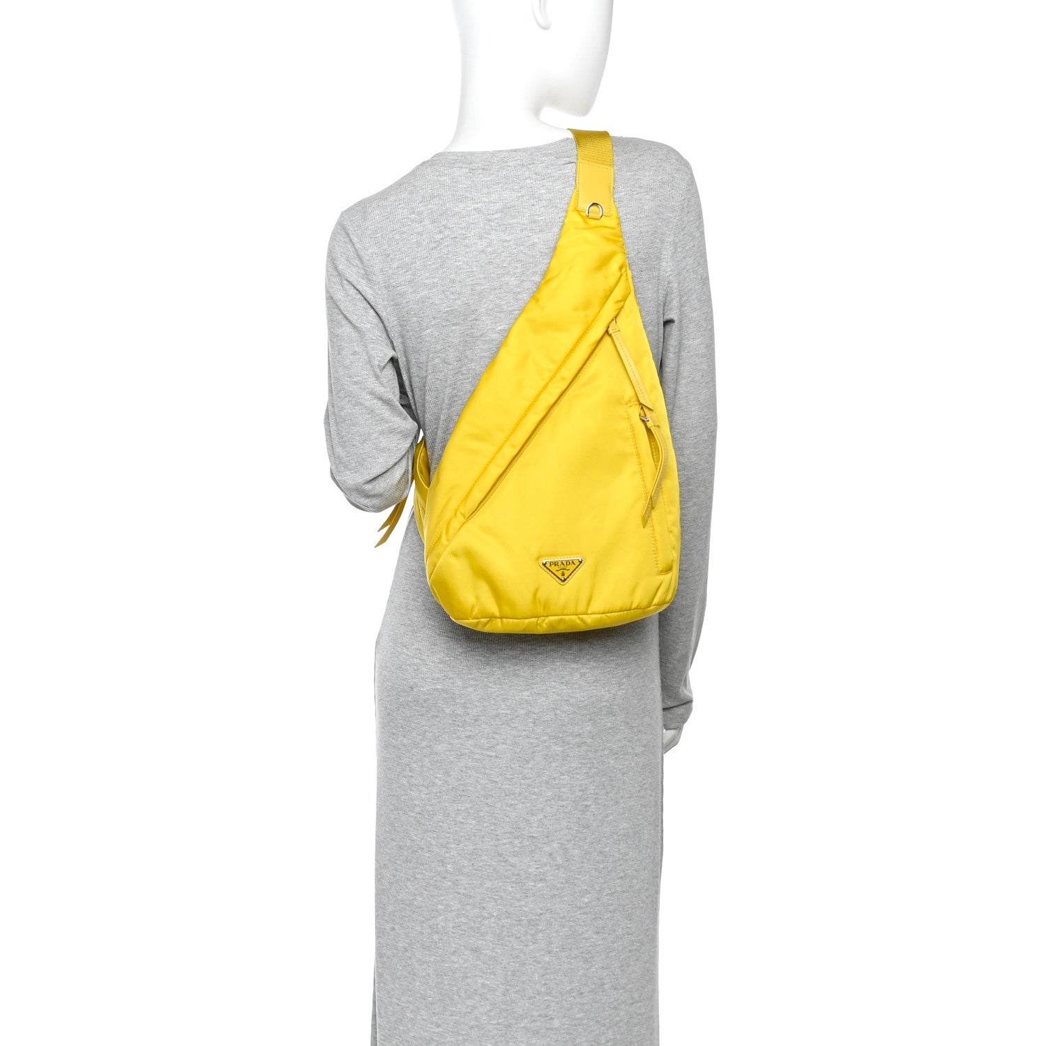 Prada Re-Nylon Vitello Metal Triangle Logo Sling Backpack Giallo 2 of 11