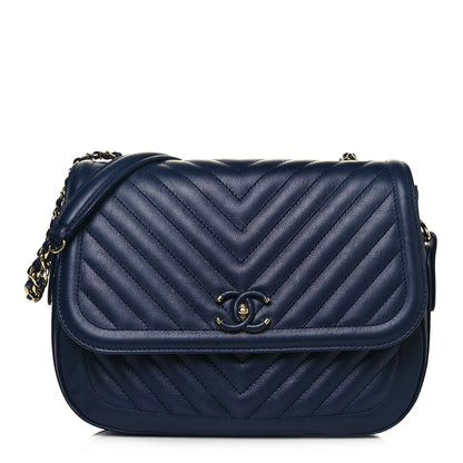 Chanel Calfskin Chevron Quilted Messenger Flap Navy 1 of 20