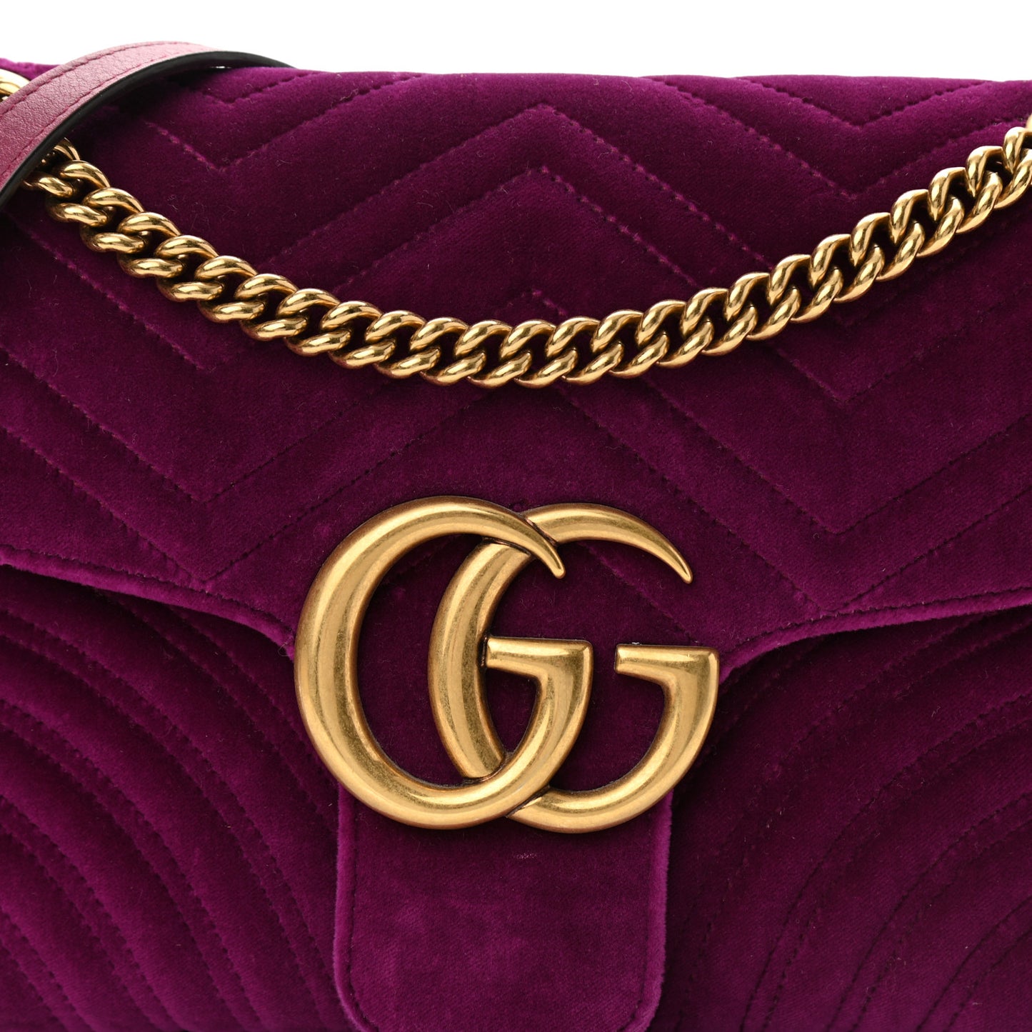 Velvet Matelasse Medium GG Marmont Shoulder Bag Fuchsia Violet Cyclamen