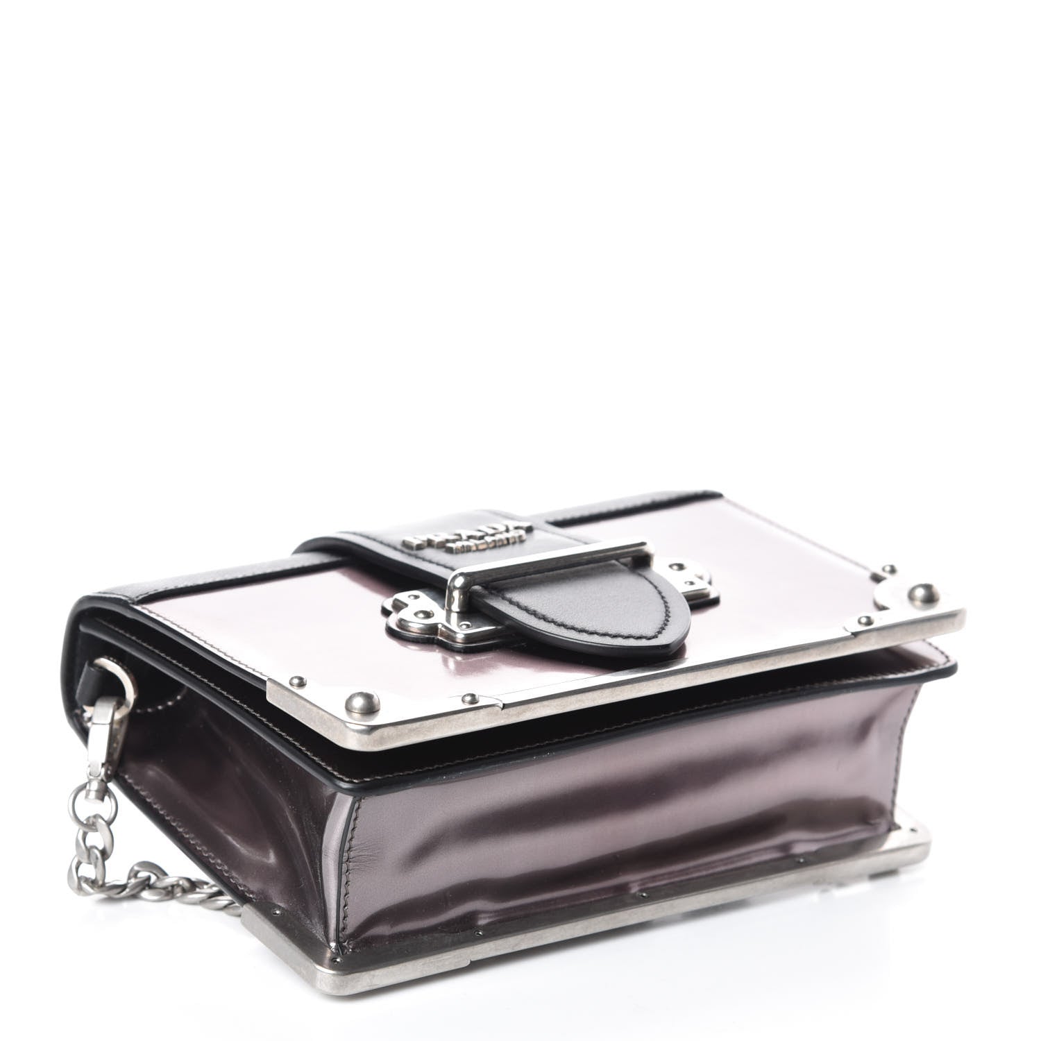 Prada Metallic Vitello Saffiano Cahier Bag Ferro Black 4 of 8