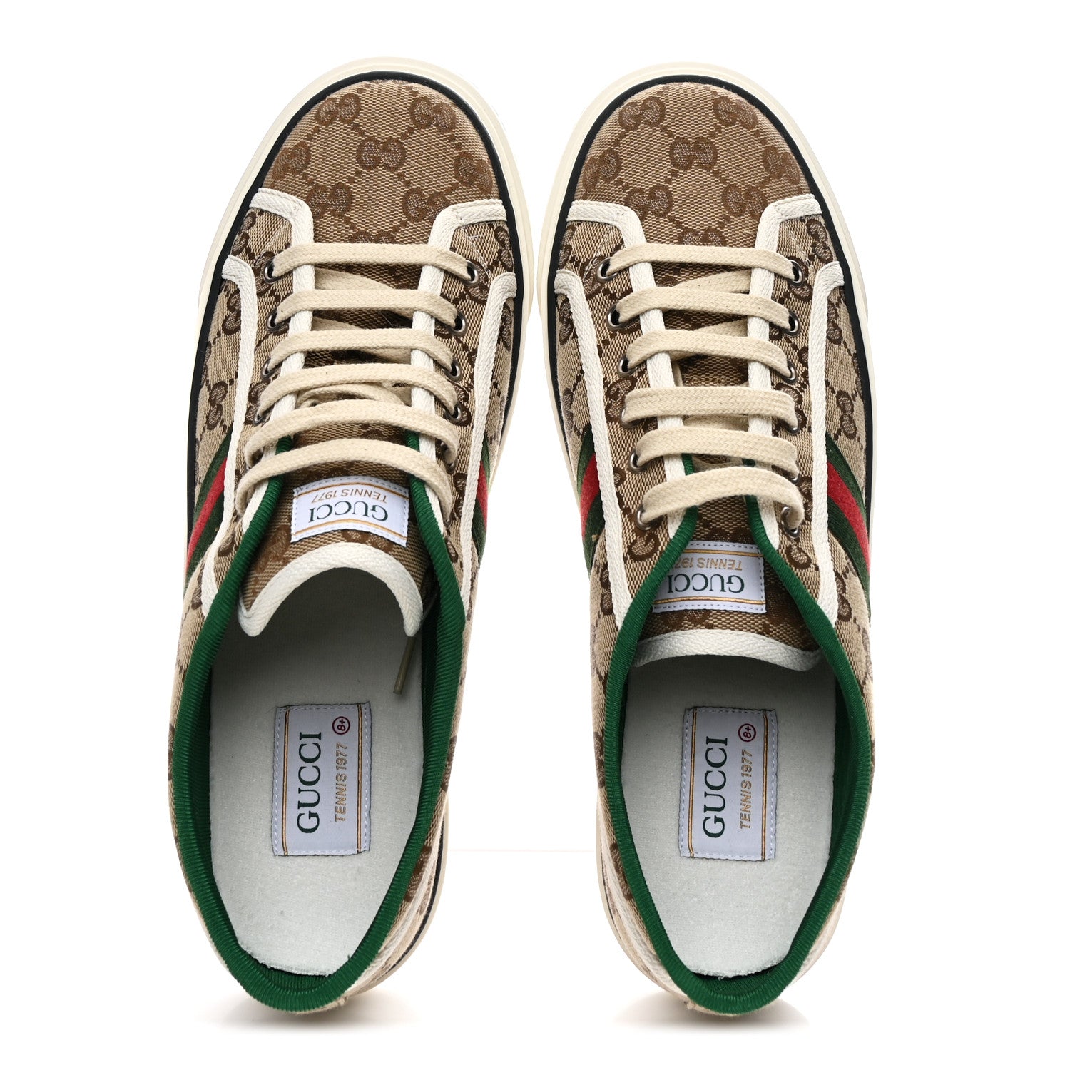 Gucci GG Monogram Web Mens 1977 Tennis Sneakers 8.5 Beige Ebony Mystic White Vert 2 of 8
