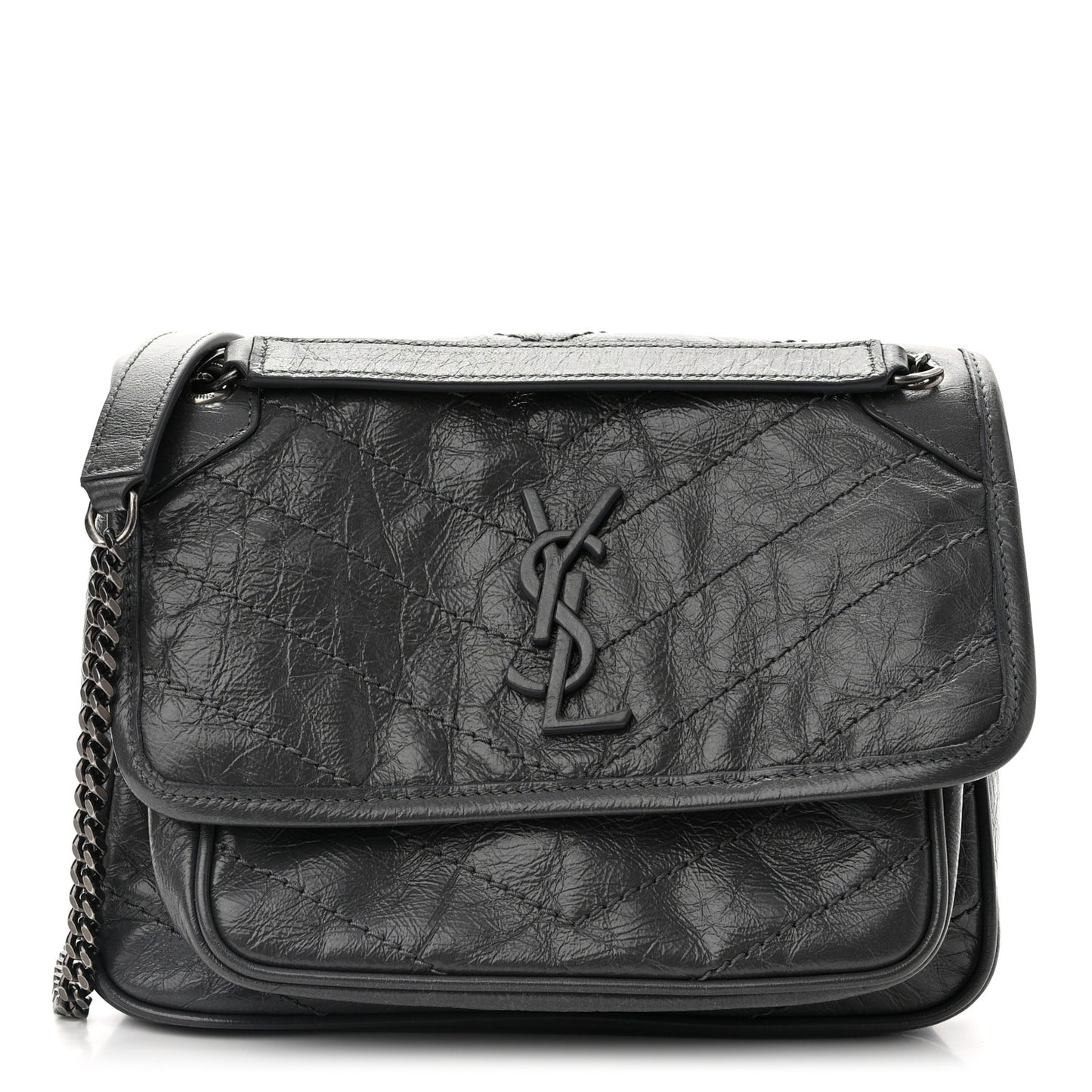 Crinkled Calfskin Matelasse Monogram Baby Niki Chain Satchel Storm