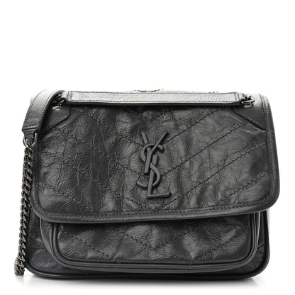 Saint Laurent Crinkled Calfskin Matelasse Monogram Baby Niki Chain Satchel Storm 1 of 11
