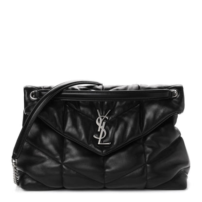 Saint Laurent Lambskin Quilted Medium Loulou Puffer Monogram Chain Satchel Black 1 of 4
