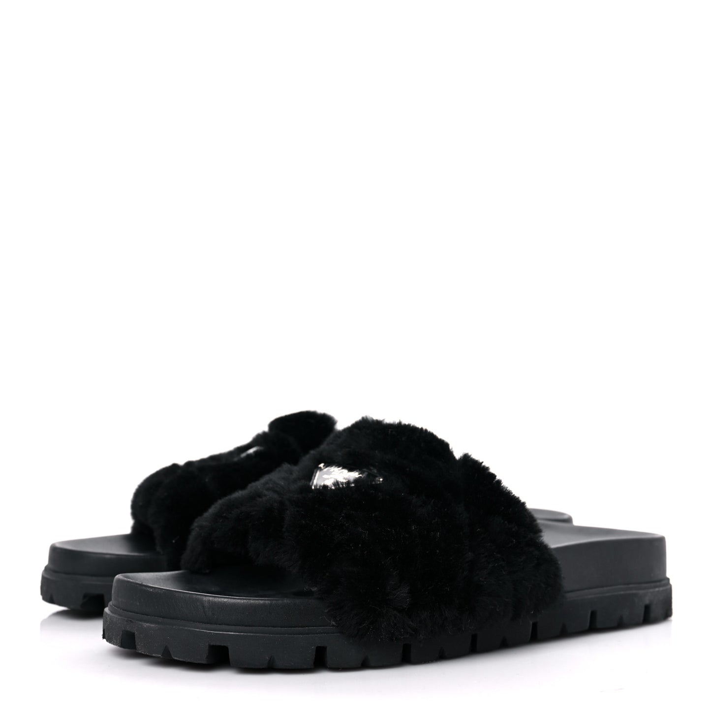 Montone Metal Triangle Logo Lug Sole 20mm Slide Sandals 39 Black