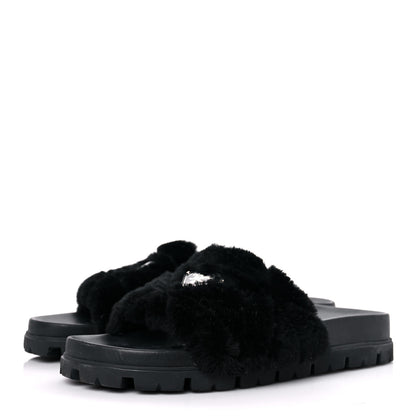 Prada Montone Metal Triangle Logo Lug Sole 20mm Slide Sandals 39 Black 3 of 8
