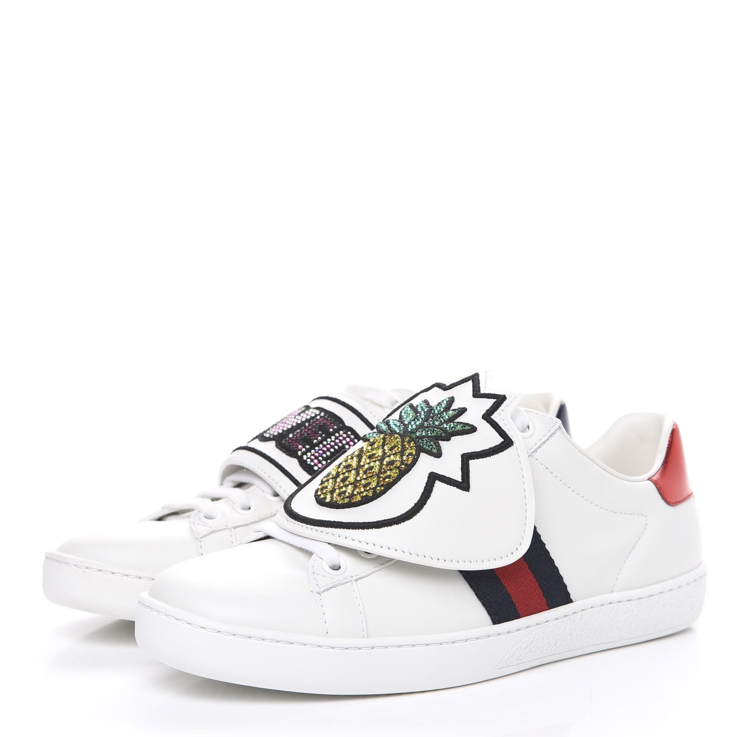 Calfskin Ayers Crystal Web Womens New Ace Pineapple Sneakers 37 White