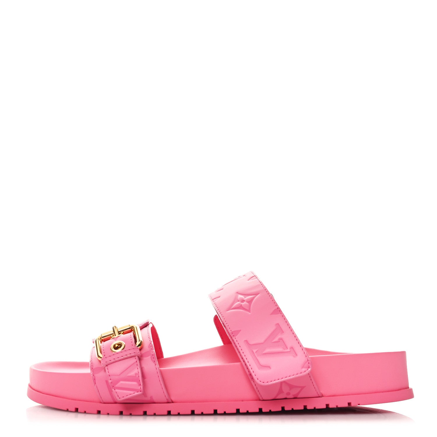 Louis Vuitton Calfskin Monogram Embossed Bom Dia Flat Mule Sandals 39 Pink 1 of 8