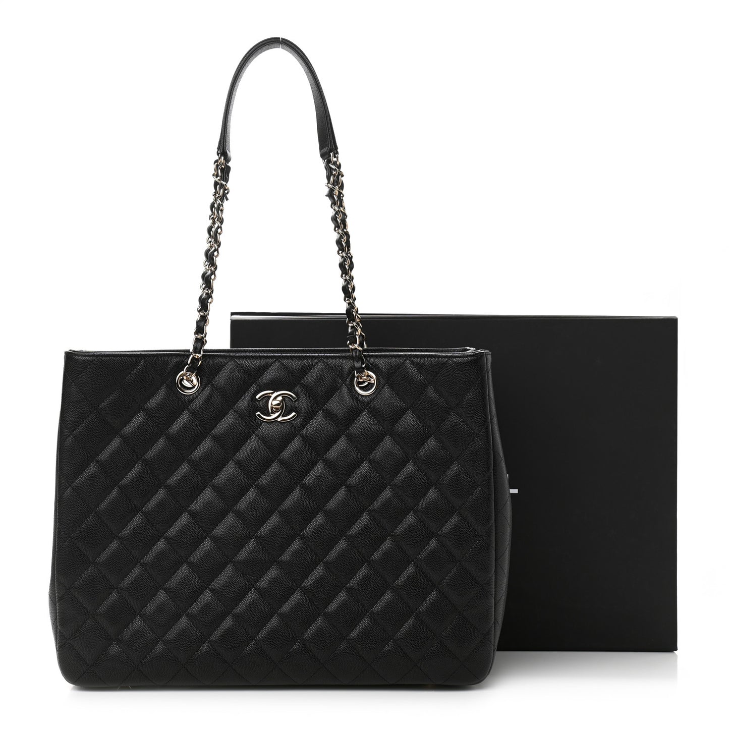 Caviar Quilted Large Shopping Tote Black