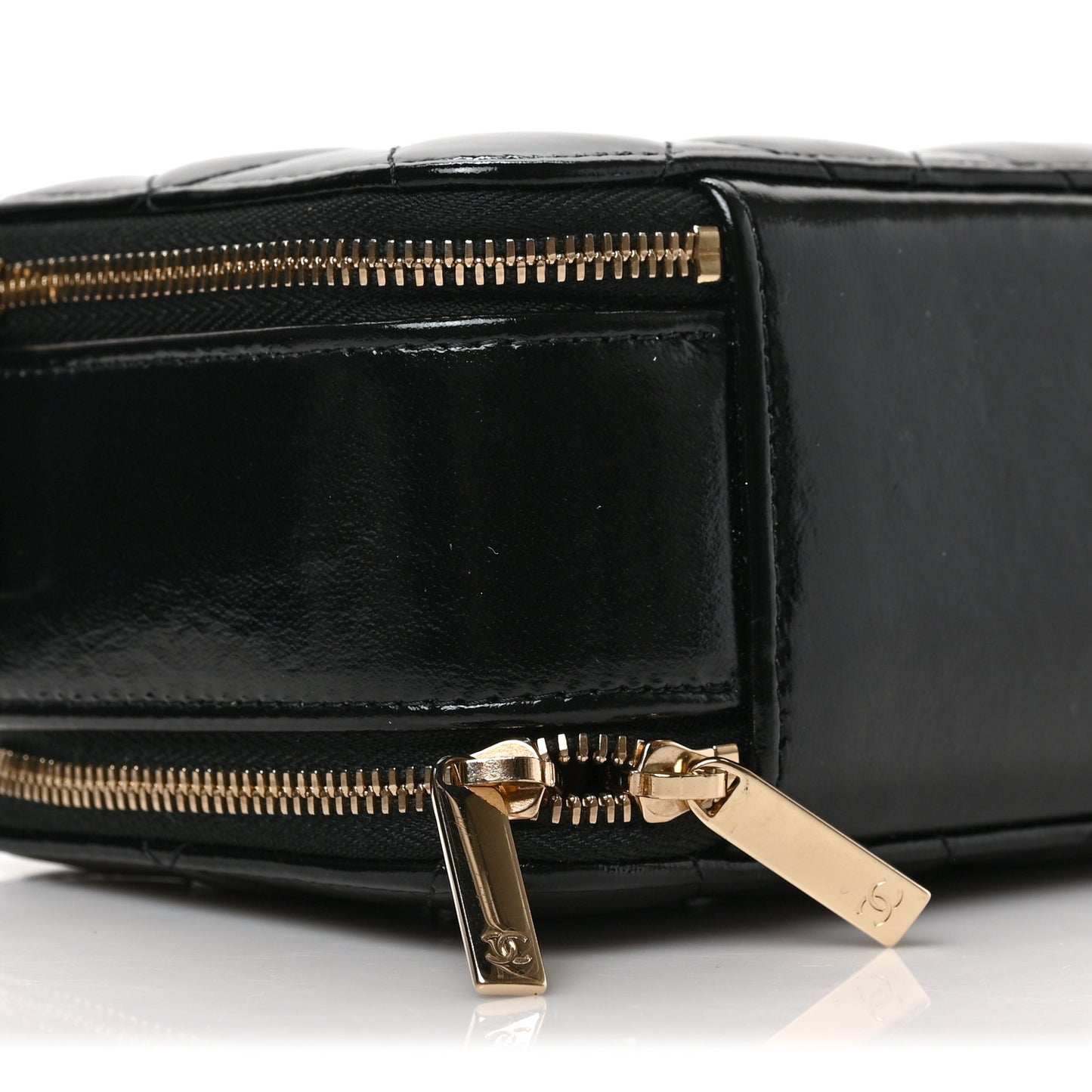 Patent Quilted Top Handle Small Vanity Case Black