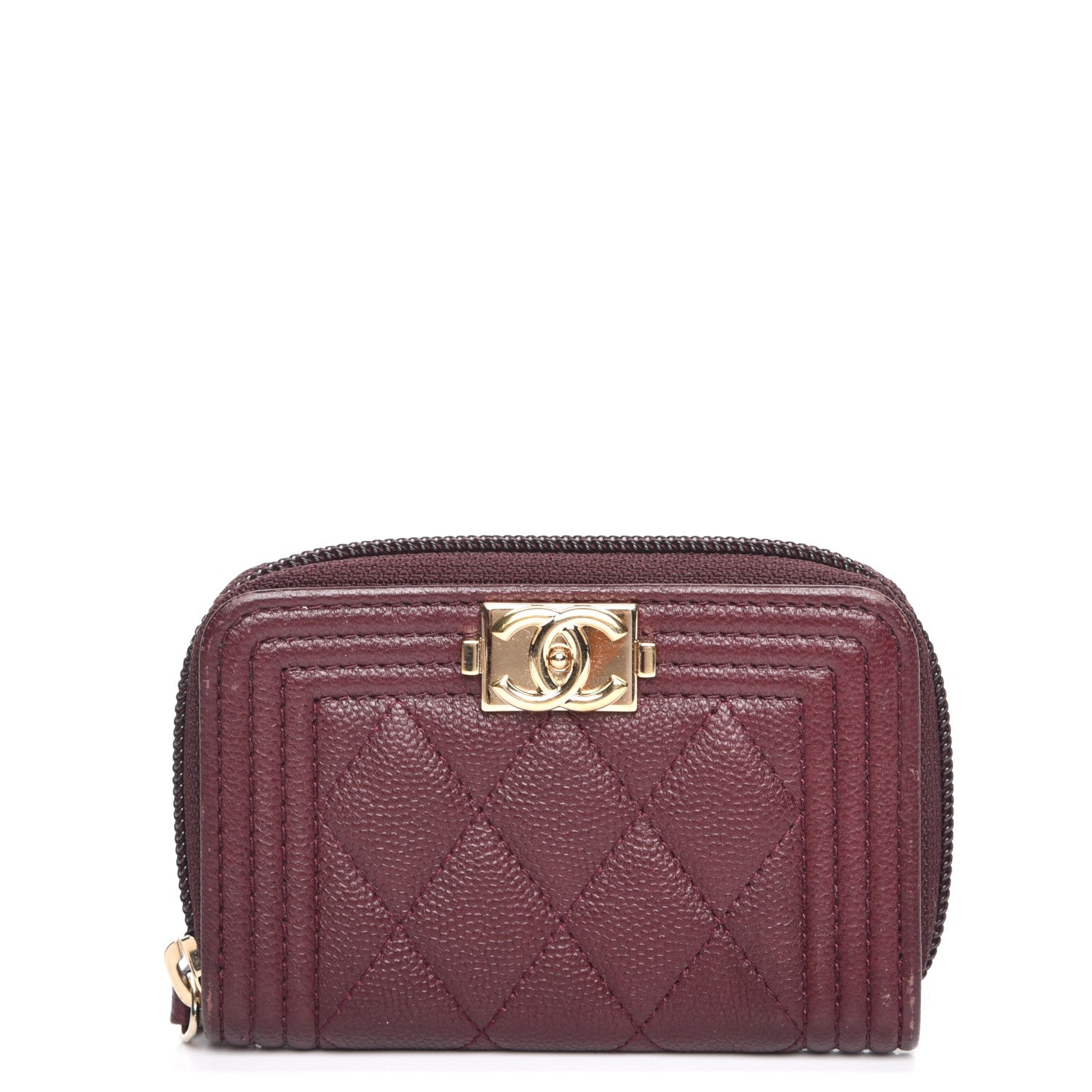 Chanel Caviar Quilted Boy Zip Around Coin Purse Wallet Dark Purple 1 of 8