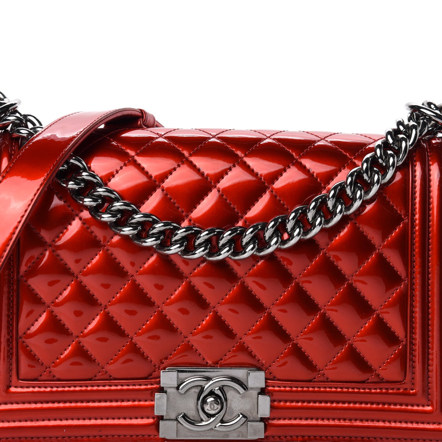 Chanel Metallic Patent Calfskin Quilted Medium Boy Flap Red 20 of 20