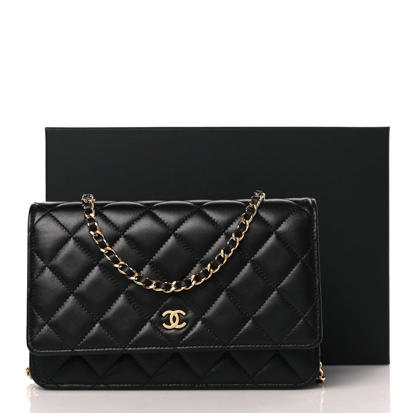 Lambskin Quilted Wallet On Chain WOC Black