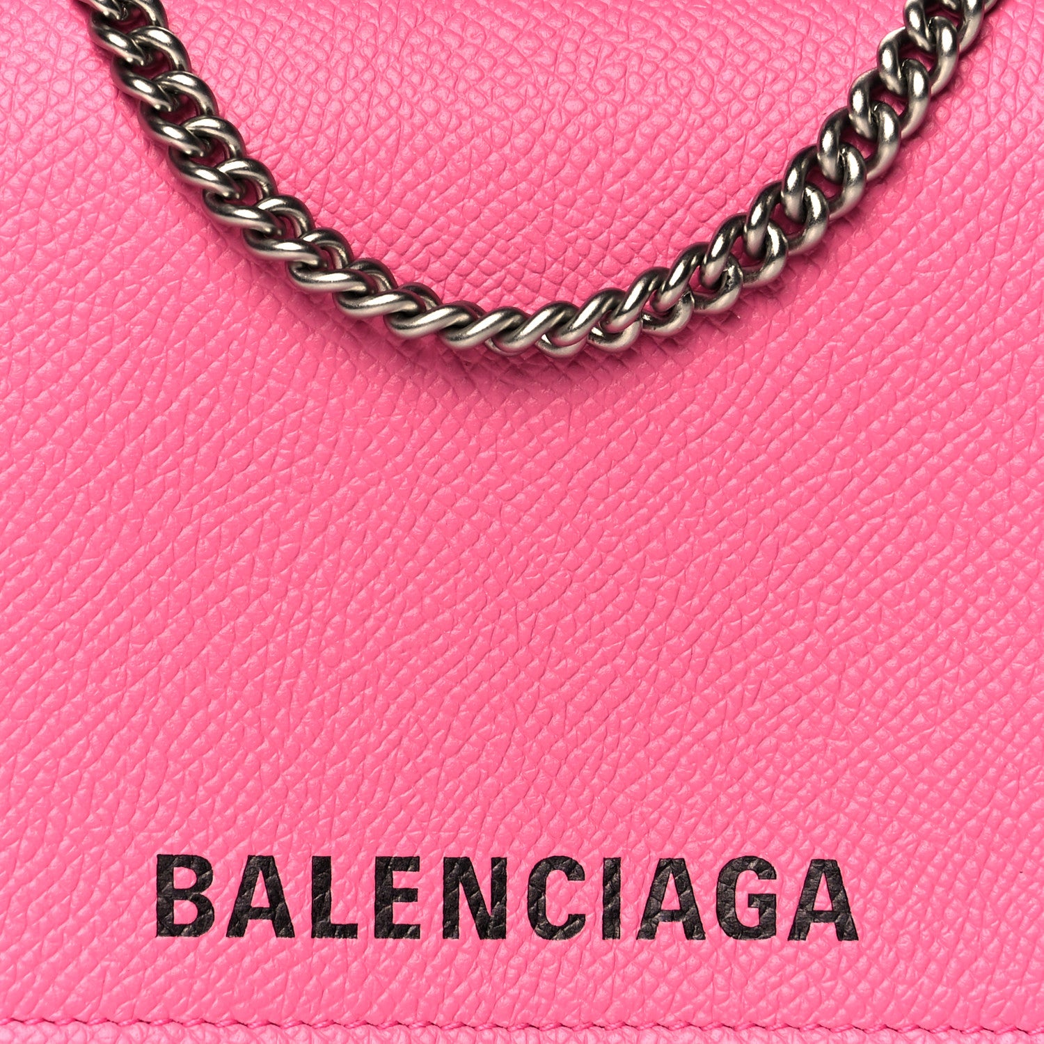 Balenciaga Signature Grained Calfskin Logo Ville Wallet on Chain Bubble Gum Black 8 of 9