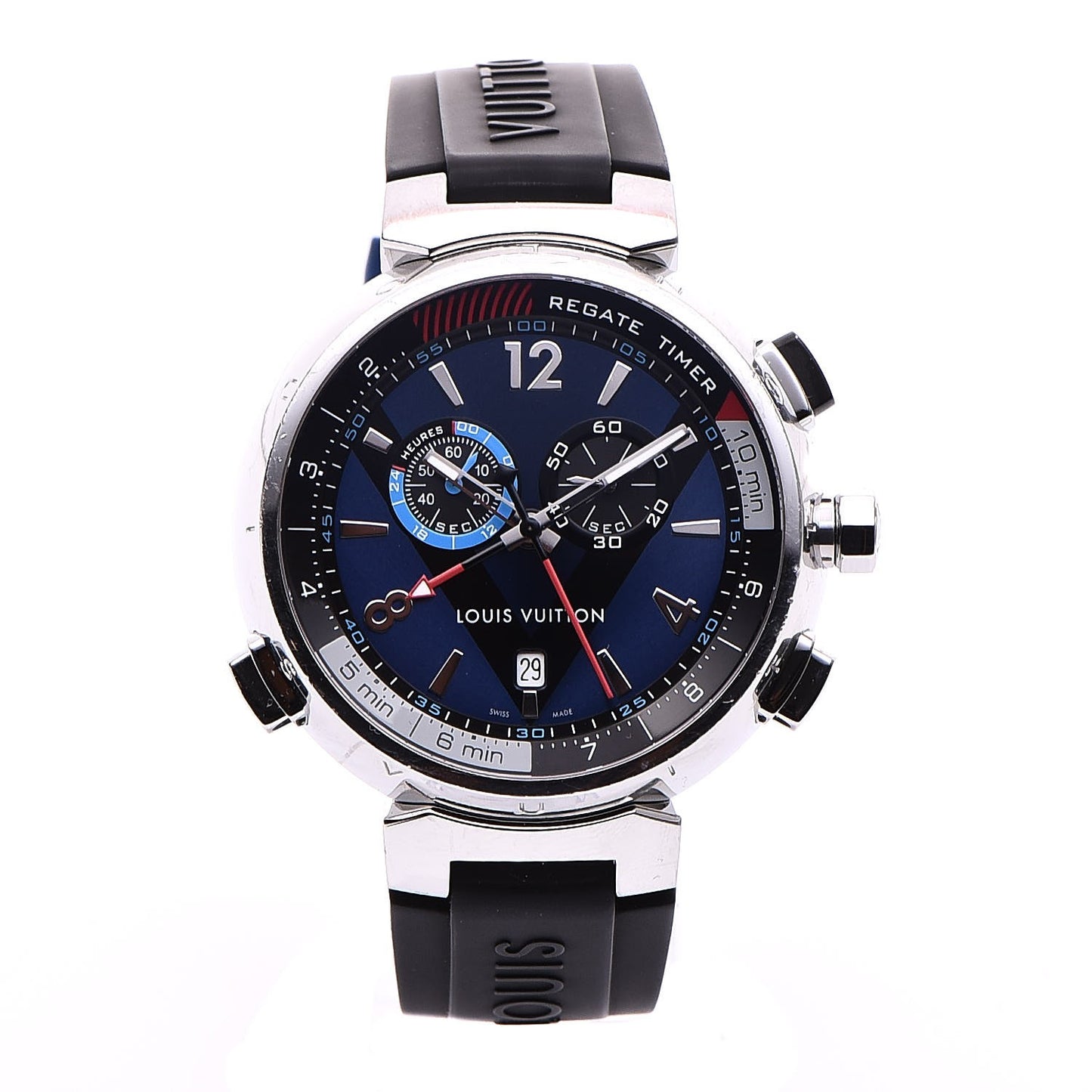 Stainless Steel Rubber 44mm Tambour Regatta Quartz Watch Blue