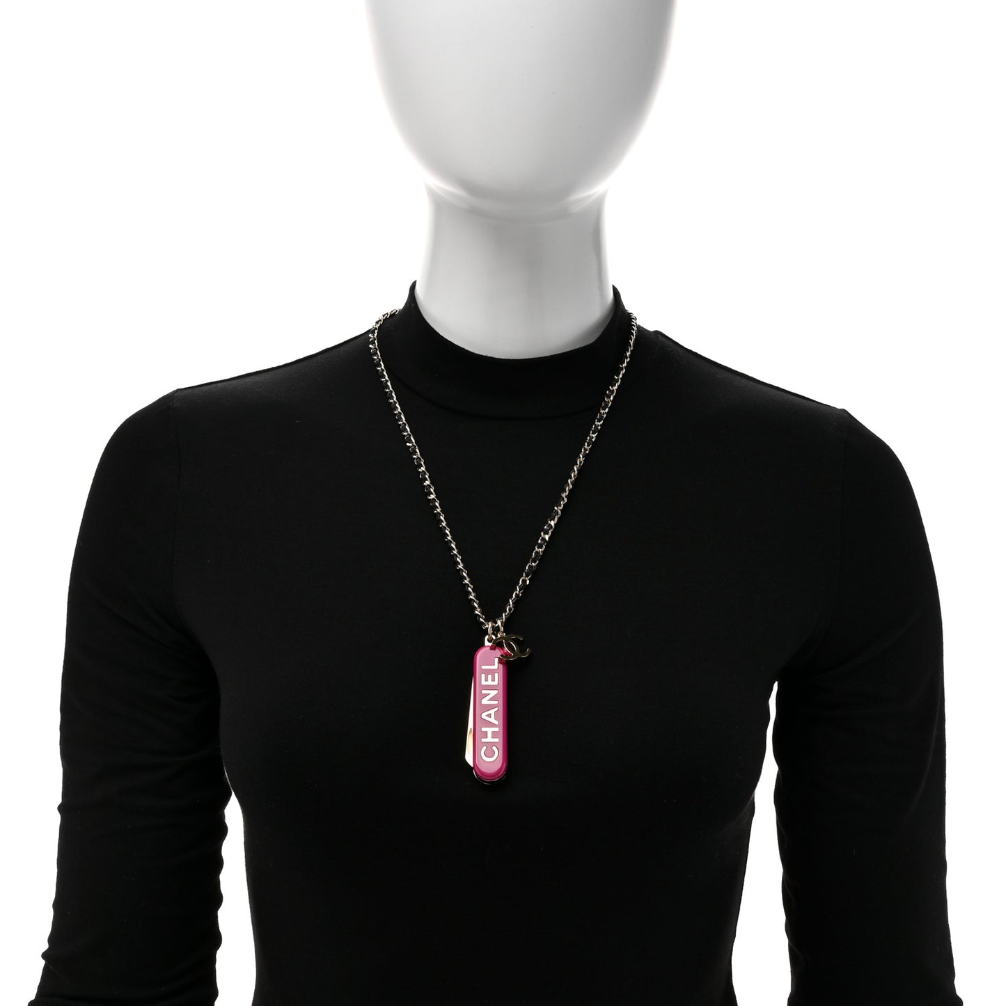 Metal Lambskin Chain CC Comb Necklace Gold Fuchsia Silver Black