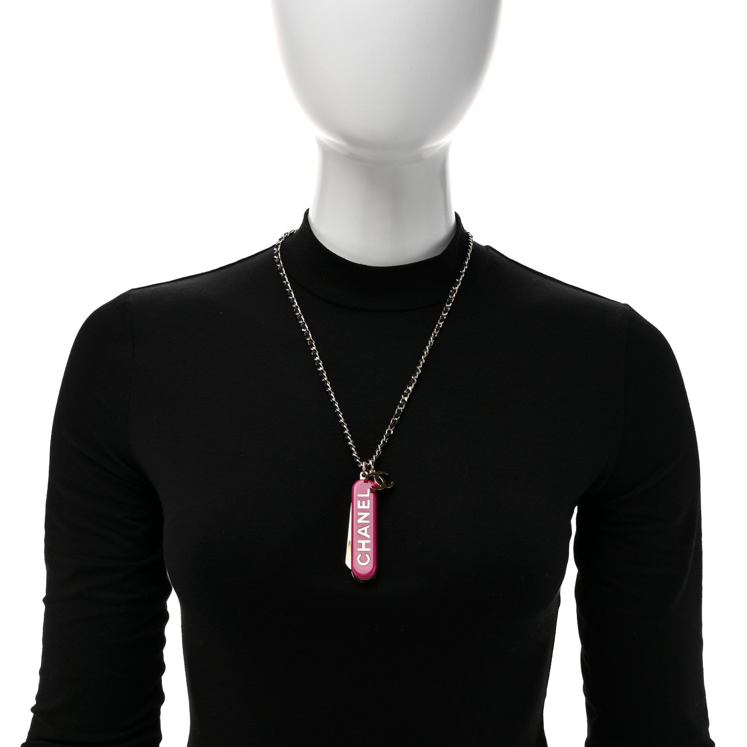 Chanel Metal Lambskin Chain CC Comb Necklace Gold Fuchsia Silver Black 2 of 6