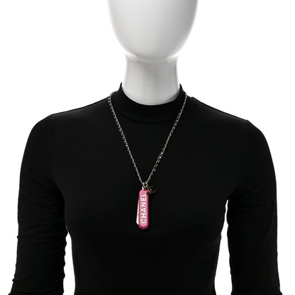 Chanel Metal Lambskin Chain CC Comb Necklace Gold Fuchsia Silver Black 2 of 6