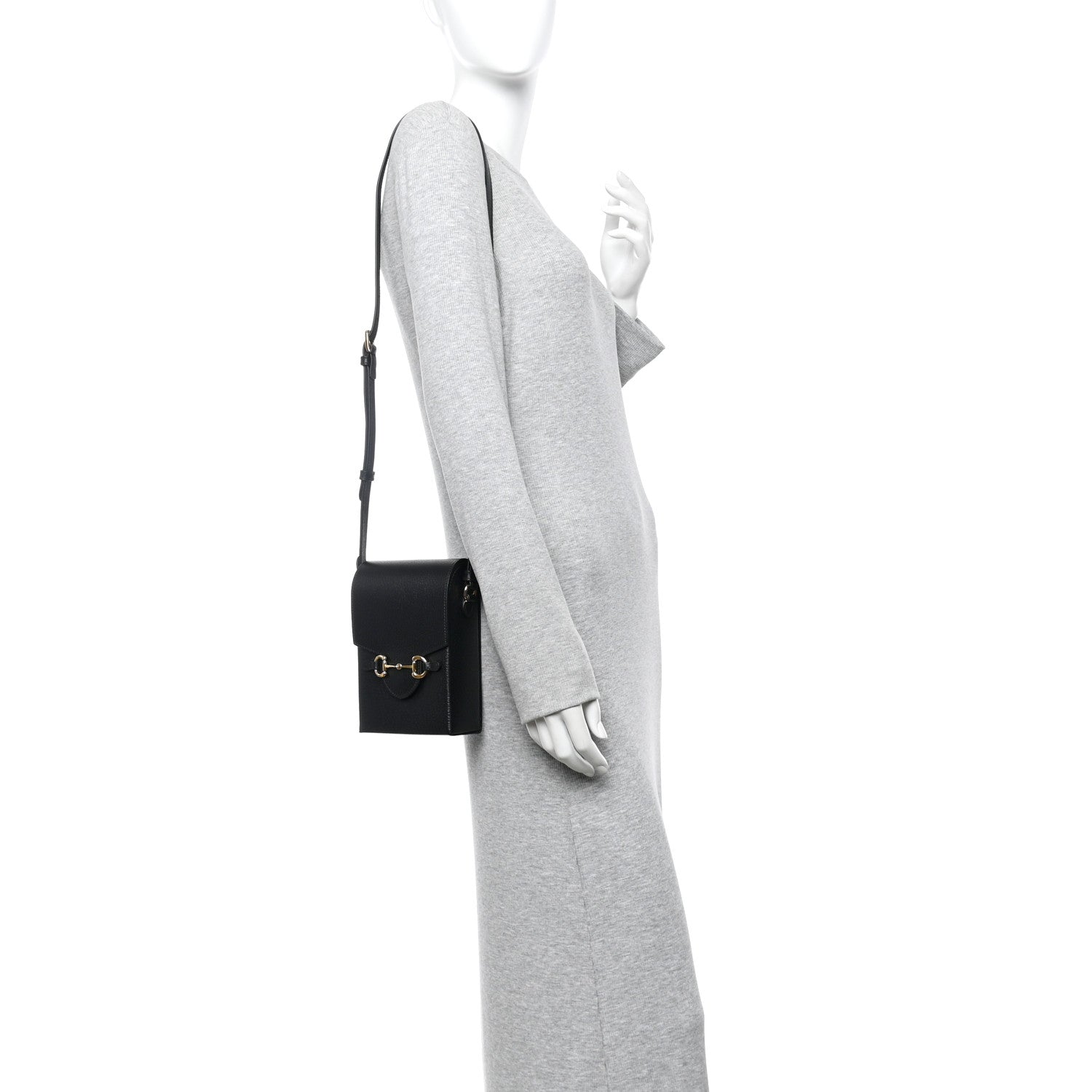 Gucci Dollar Calfskin Vertical Horsebit 1955 Crossbody Bag Black 2 of 11