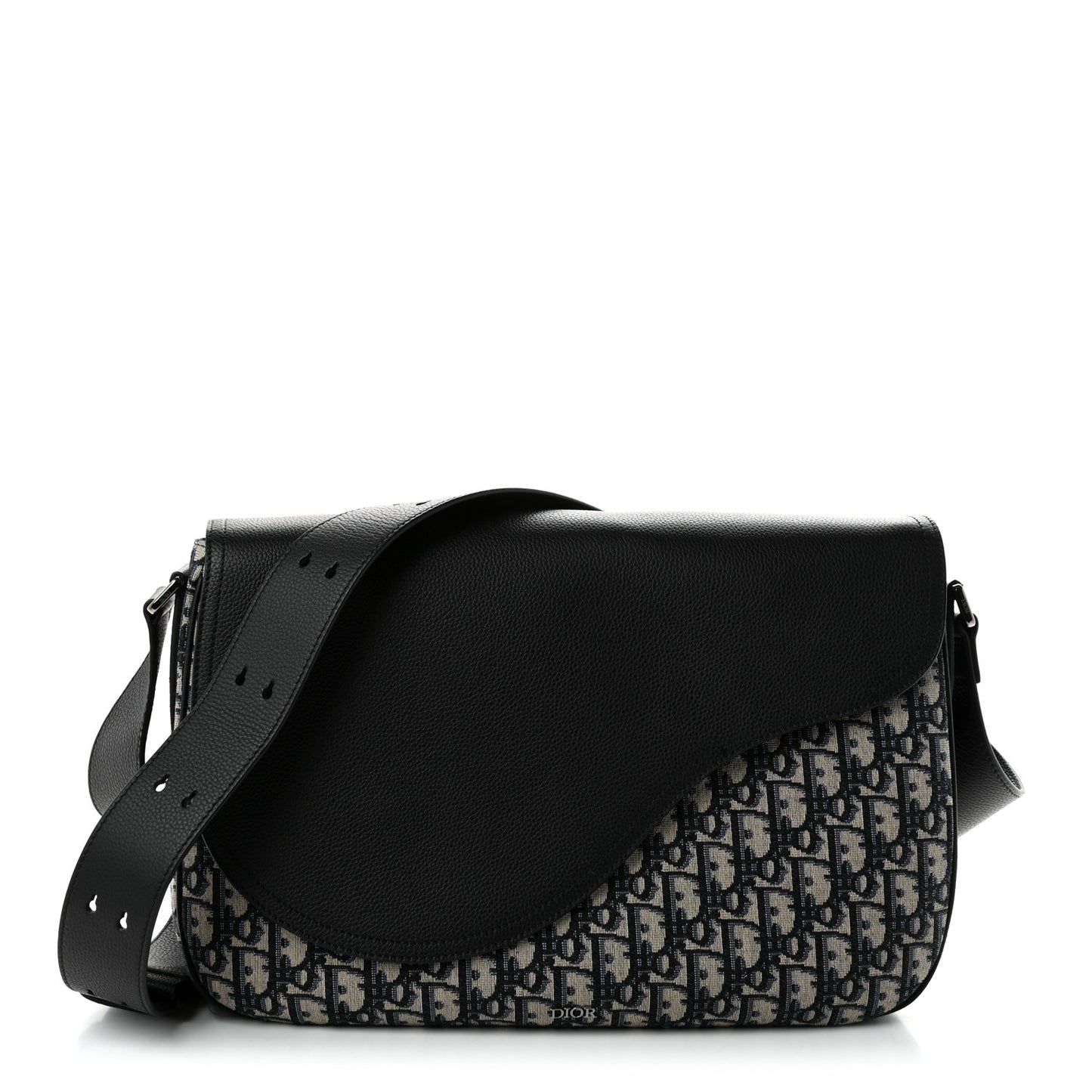 Grained Calfskin Oblique Large Saddle Messenger Black