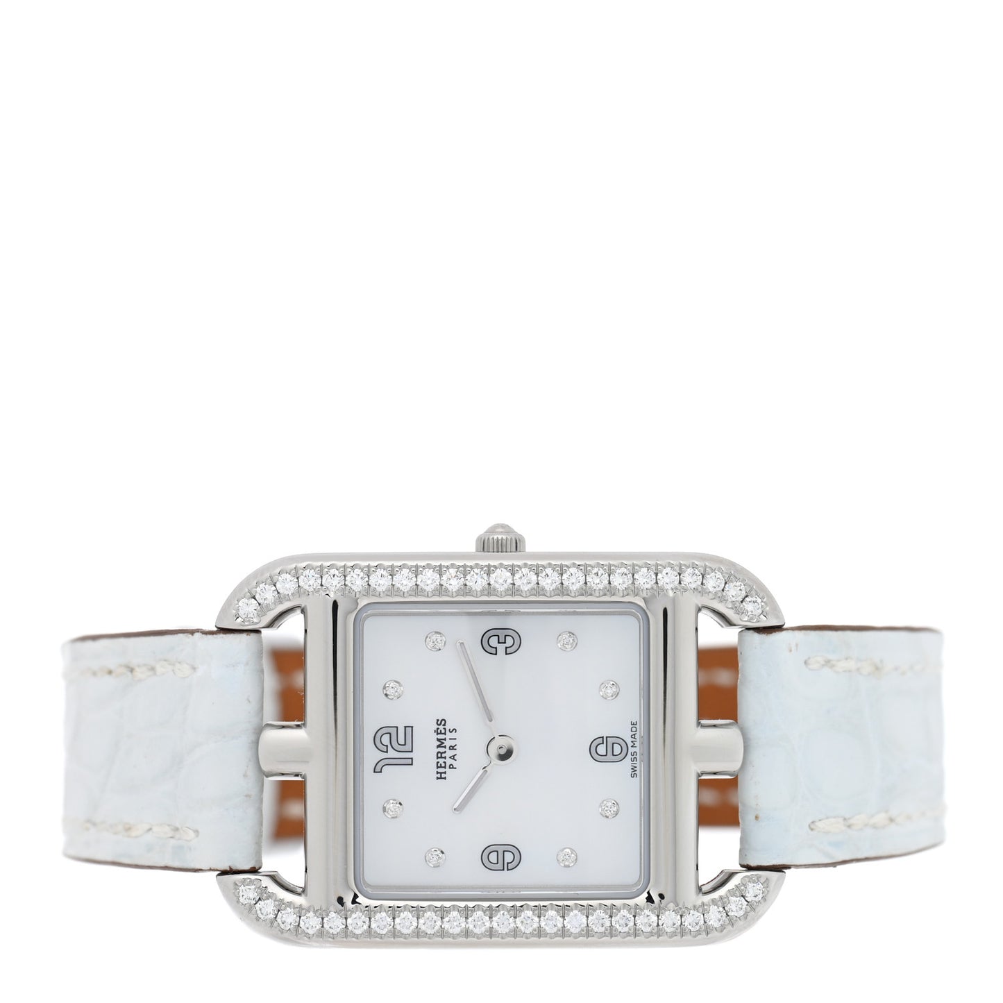 Stainless Steel Alligator Diamond Bezel Mother of Pearl 23mm Cape Cod Quartz Watch Bleu Brum