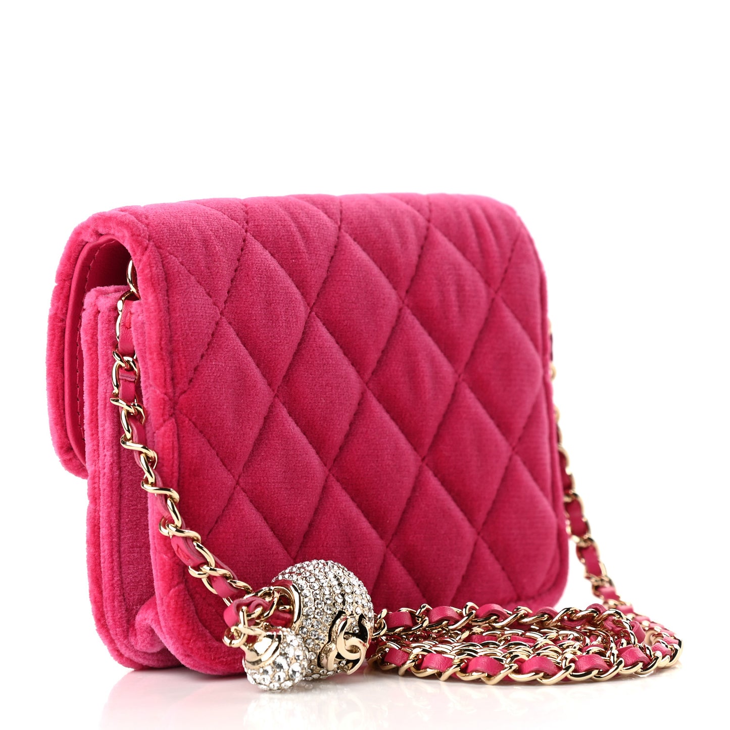 Velvet Quilted Pearl Crush Flap With Chain Pink