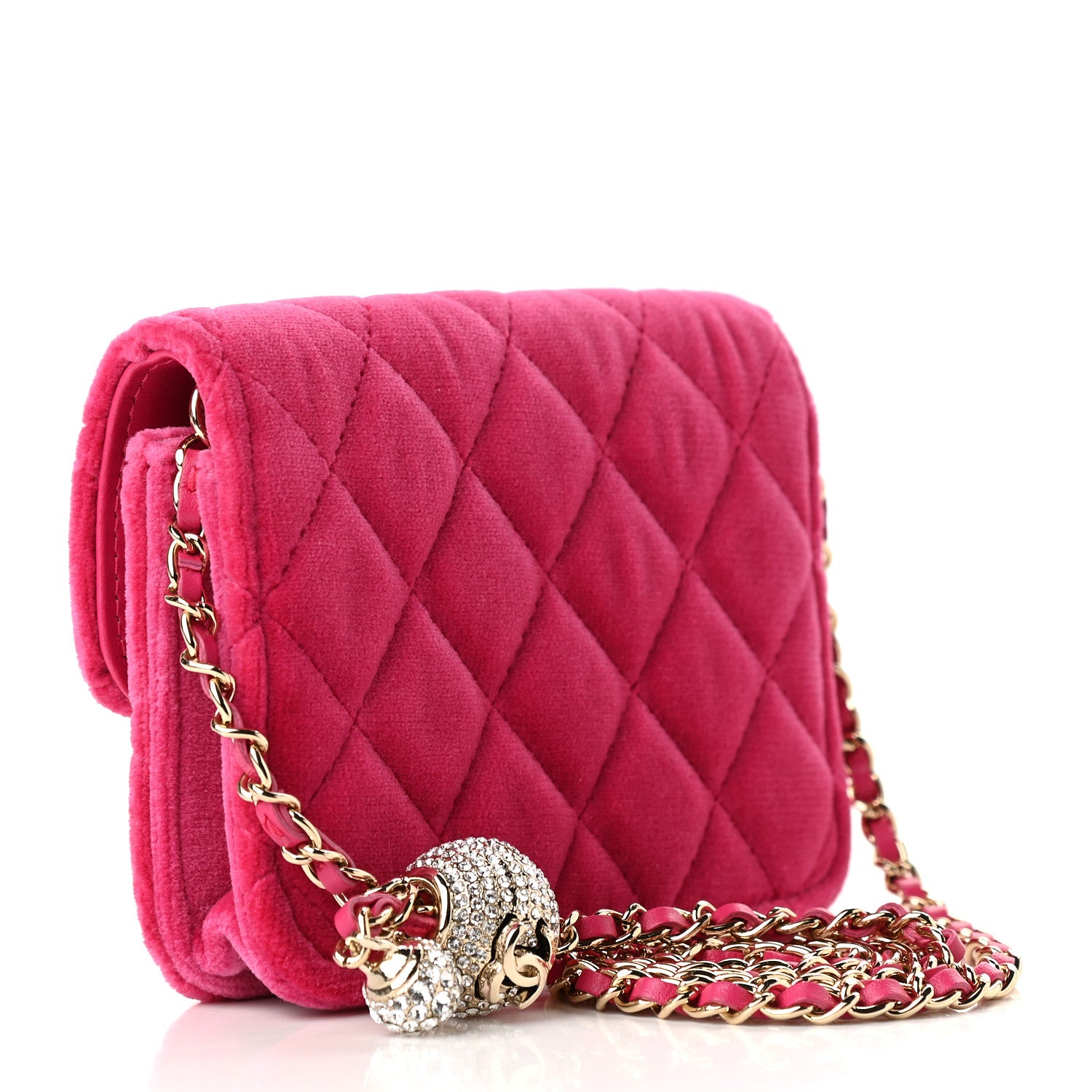 Chanel Velvet Quilted Pearl Crush Flap With Chain Pink 3 of 9