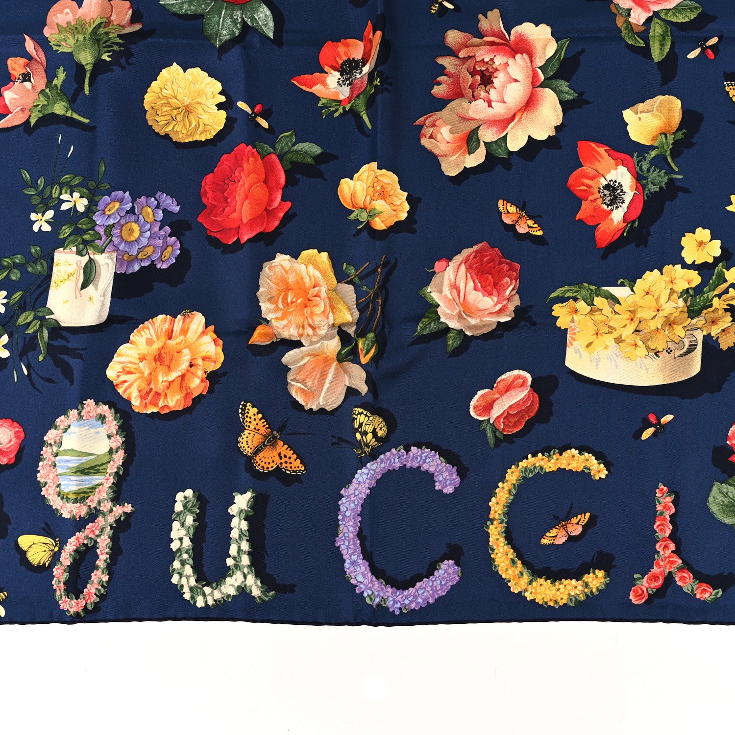 Gucci Silk Floral Square Scarf Blue Multicolor 2 of 4