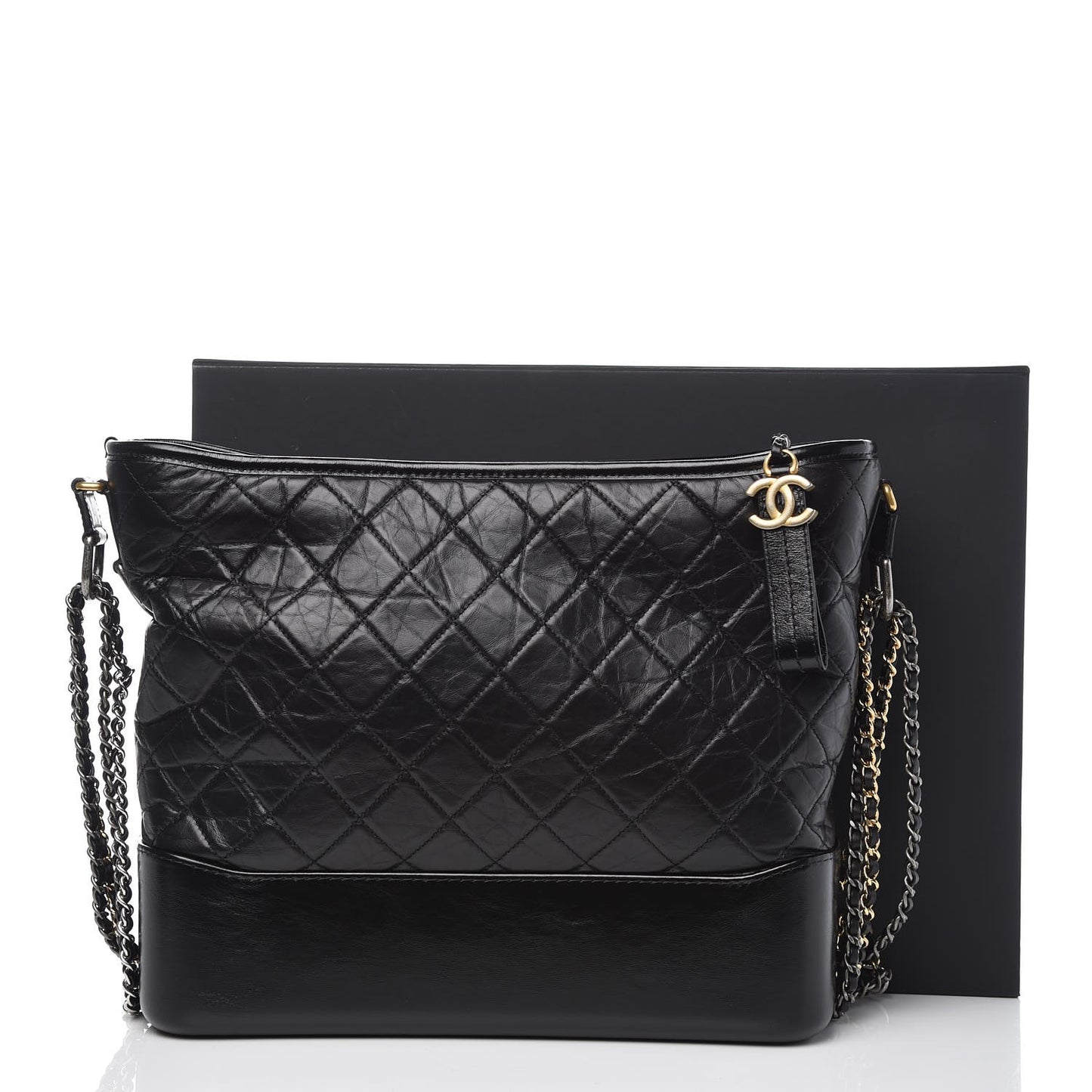 Aged Calfskin Quilted Large Gabrielle Hobo Black