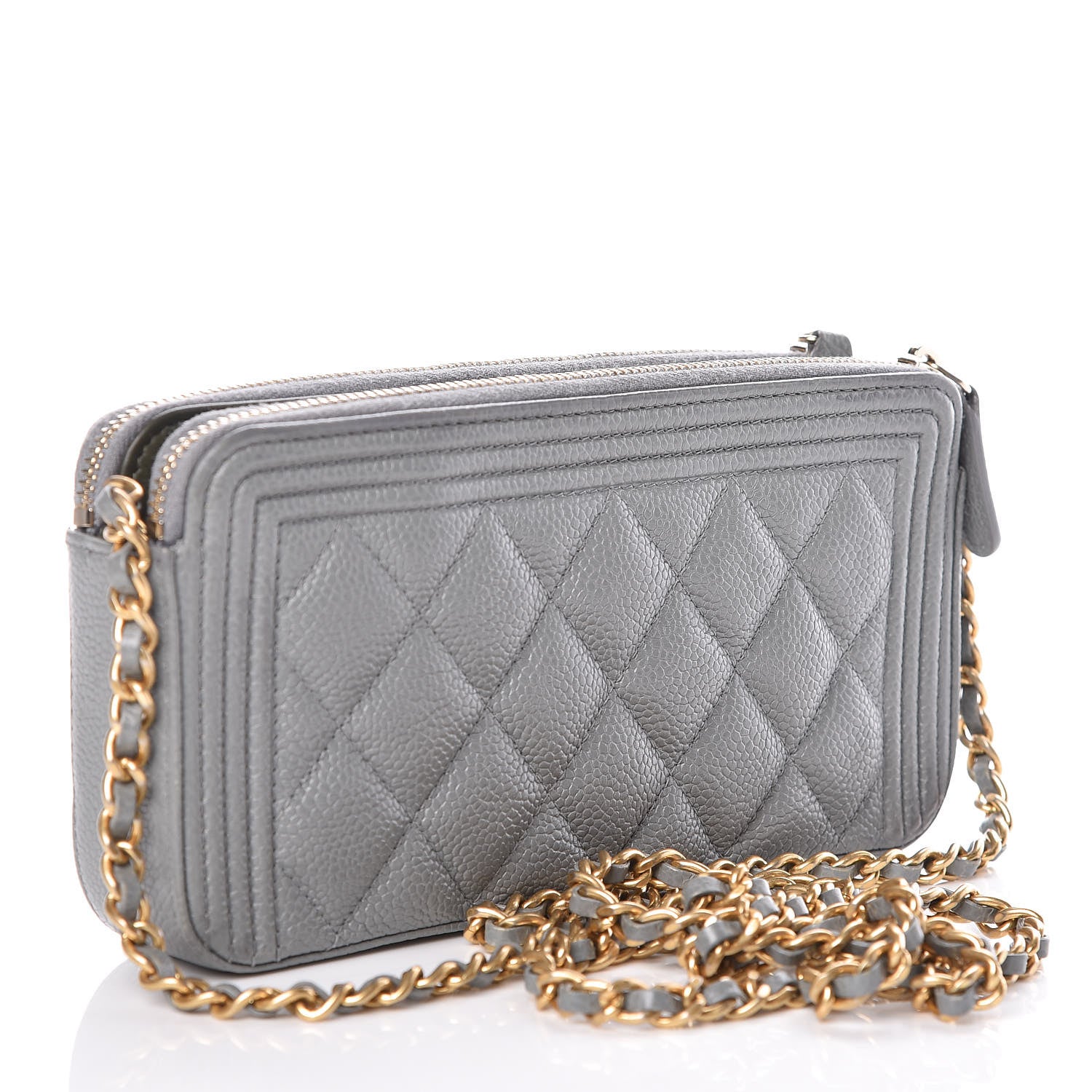Chanel Caviar Quilted Small Boy Clutch With Chain Grey 3 of 15