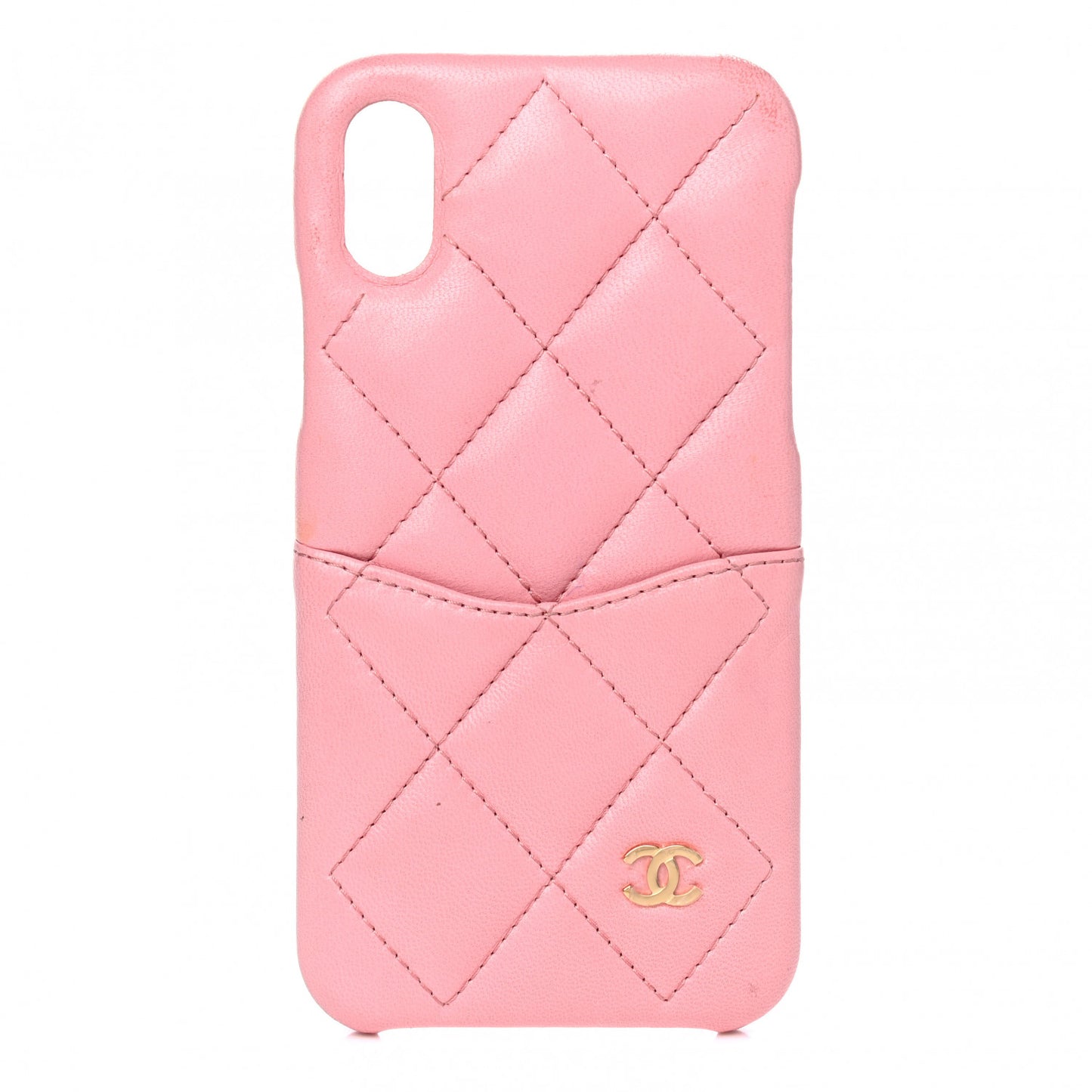 Lambskin Quilted iPhone X Coco Tech Case Pink