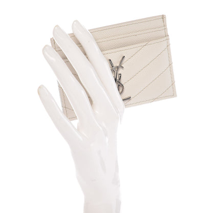 Saint Laurent Grain De Poudre Matelasse Chevron Card Case Icy White 2 of 8