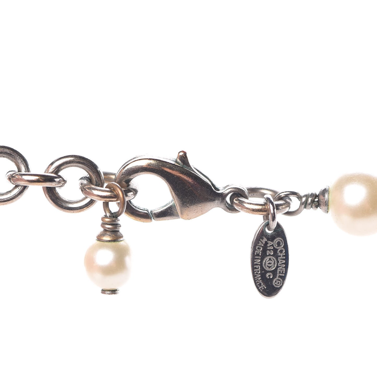 Pearl Crystal CC Necklace Silver Pearly White