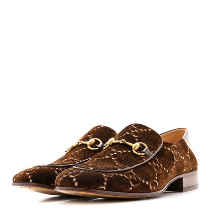 Gucci Velvet GG Monogram Goatskin Mens Horsebit Loafers 8.5 Brown Vintage Cocoa 4 of 11