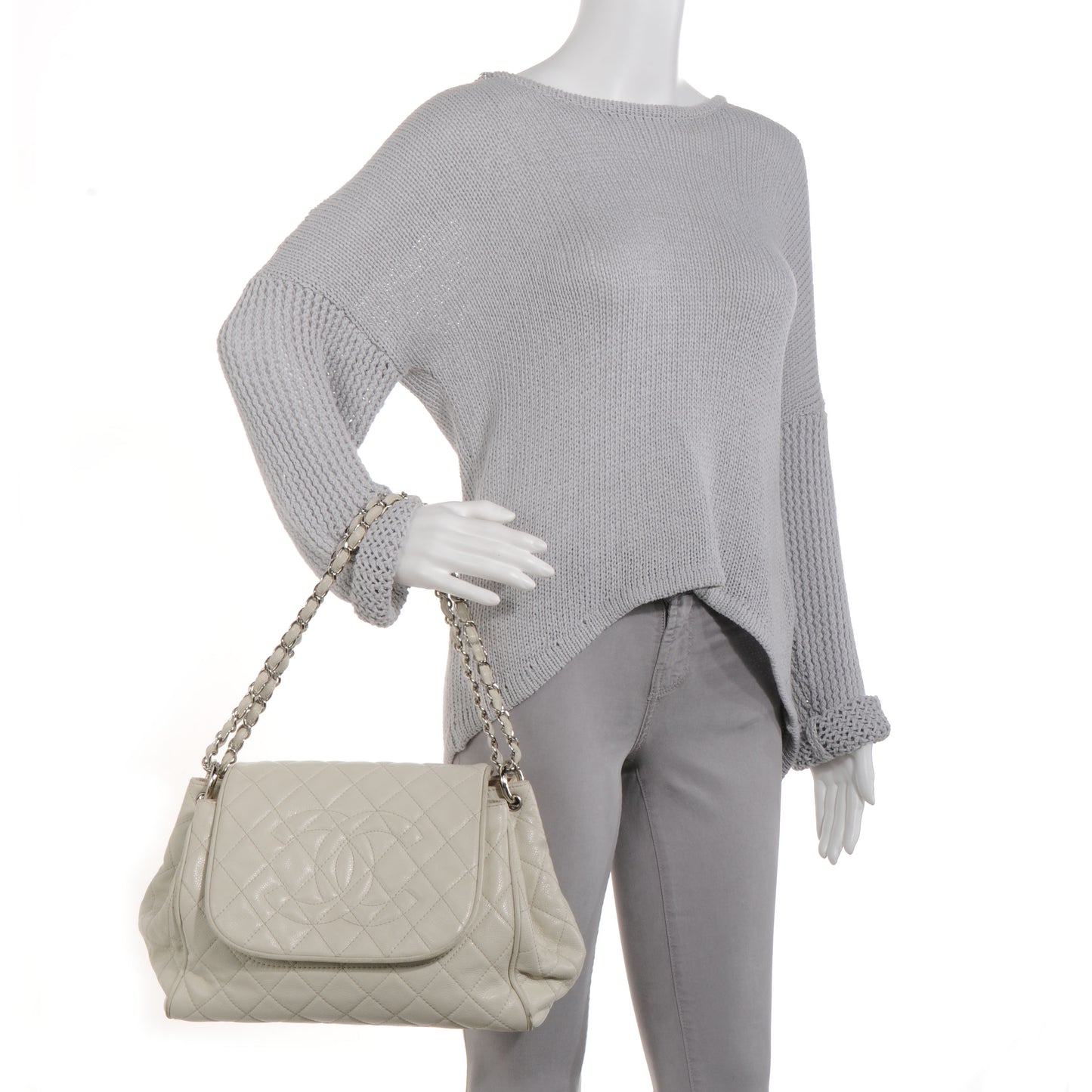 Caviar Quilted Timeless Accordion Flap White