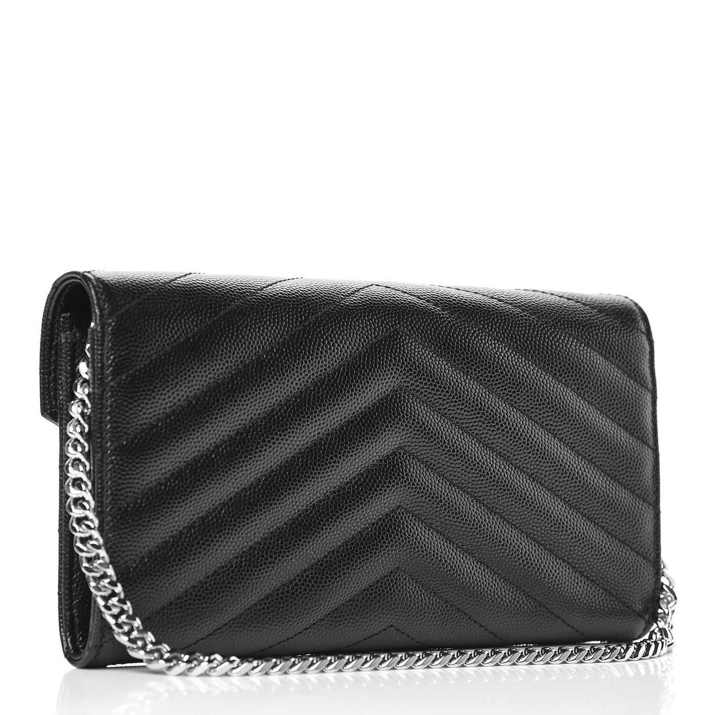 Grain De Poudre Matelasse Chevron Small Monogram Chain Wallet Black