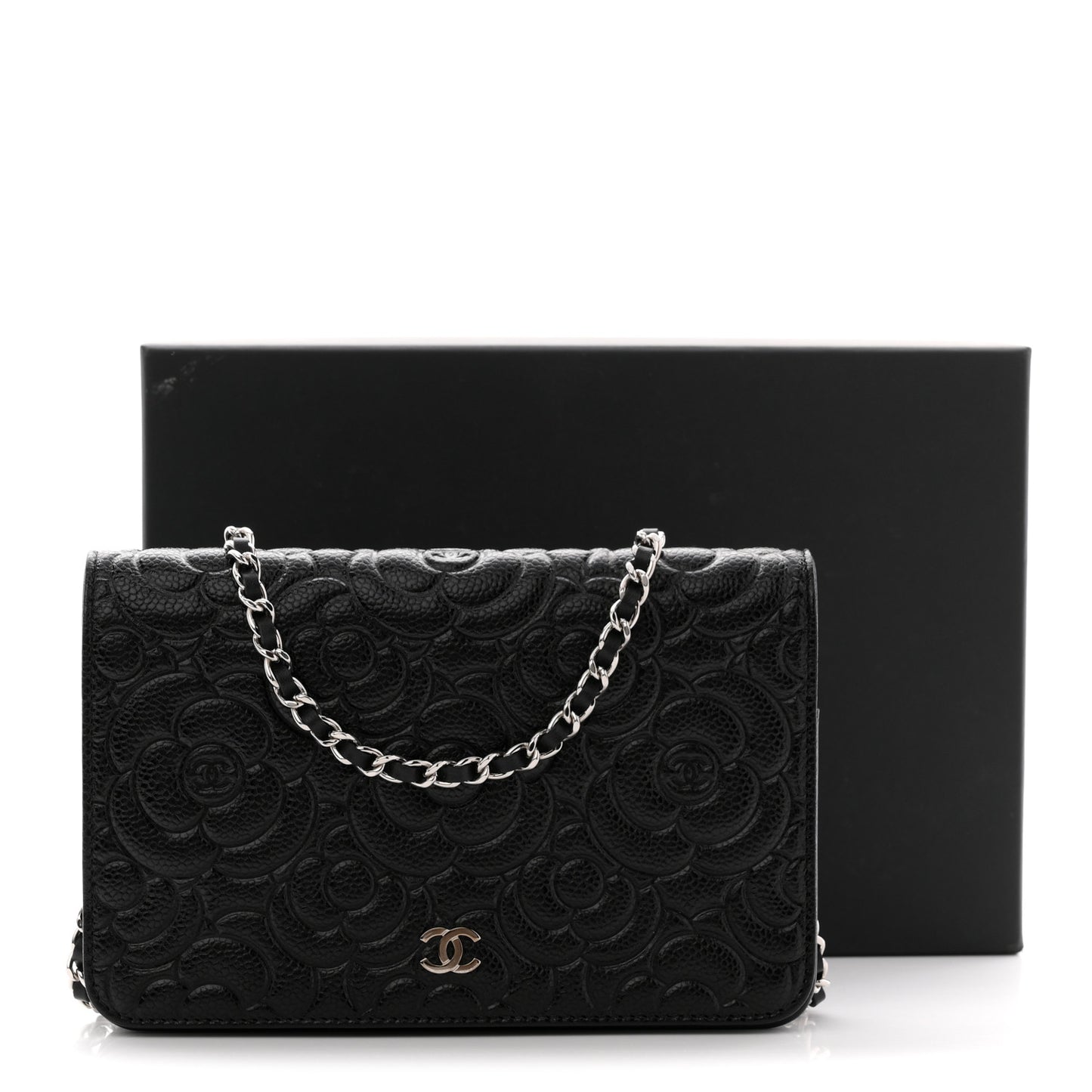 Caviar Camellia Embossed Wallet On Chain WOC Black