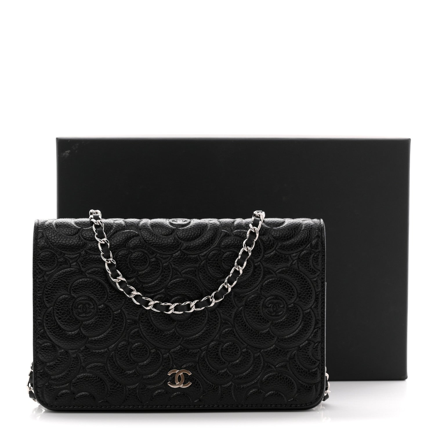 Chanel Caviar Camellia Embossed Wallet On Chain WOC Black 12 of 12