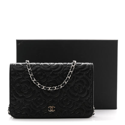 Chanel Caviar Camellia Embossed Wallet On Chain WOC Black 12 of 12
