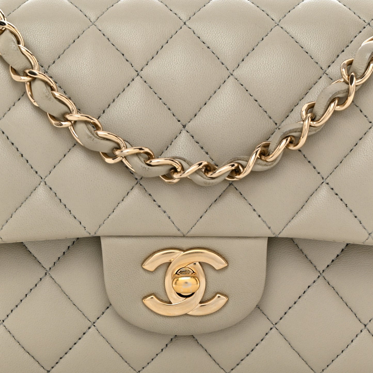 Lambskin Quilted Small Double Flap Light Grey
