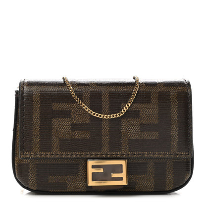 Fendi Glazed Fabric FF 1974 Nano Baguette Charm Mogano Panna 1 of 8