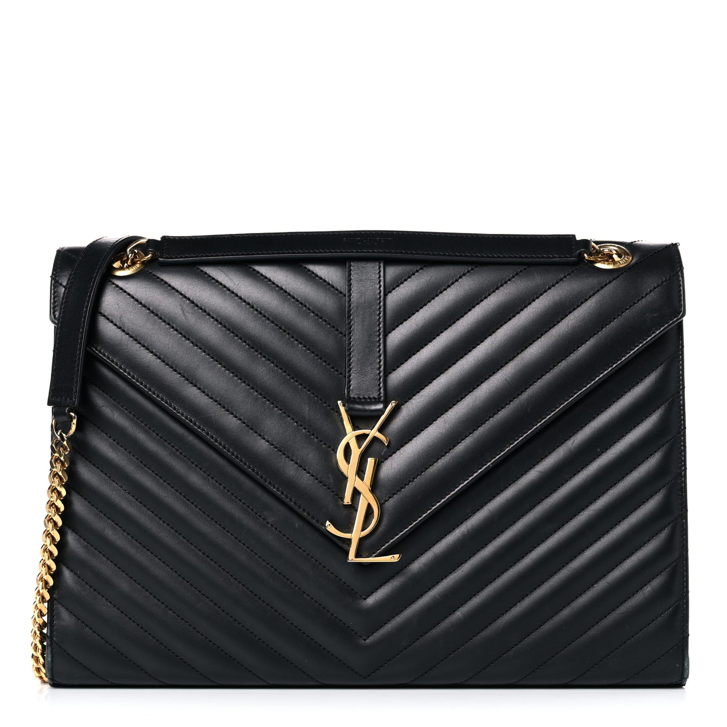 Smooth Calfskin Matelasse Chevron Large Monogram Satchel Black
