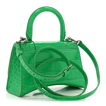 Balenciaga Shiny Calfskin Crocodile Embossed Hourglass Top Handle Bag XS Vivid Green 3 of 10
