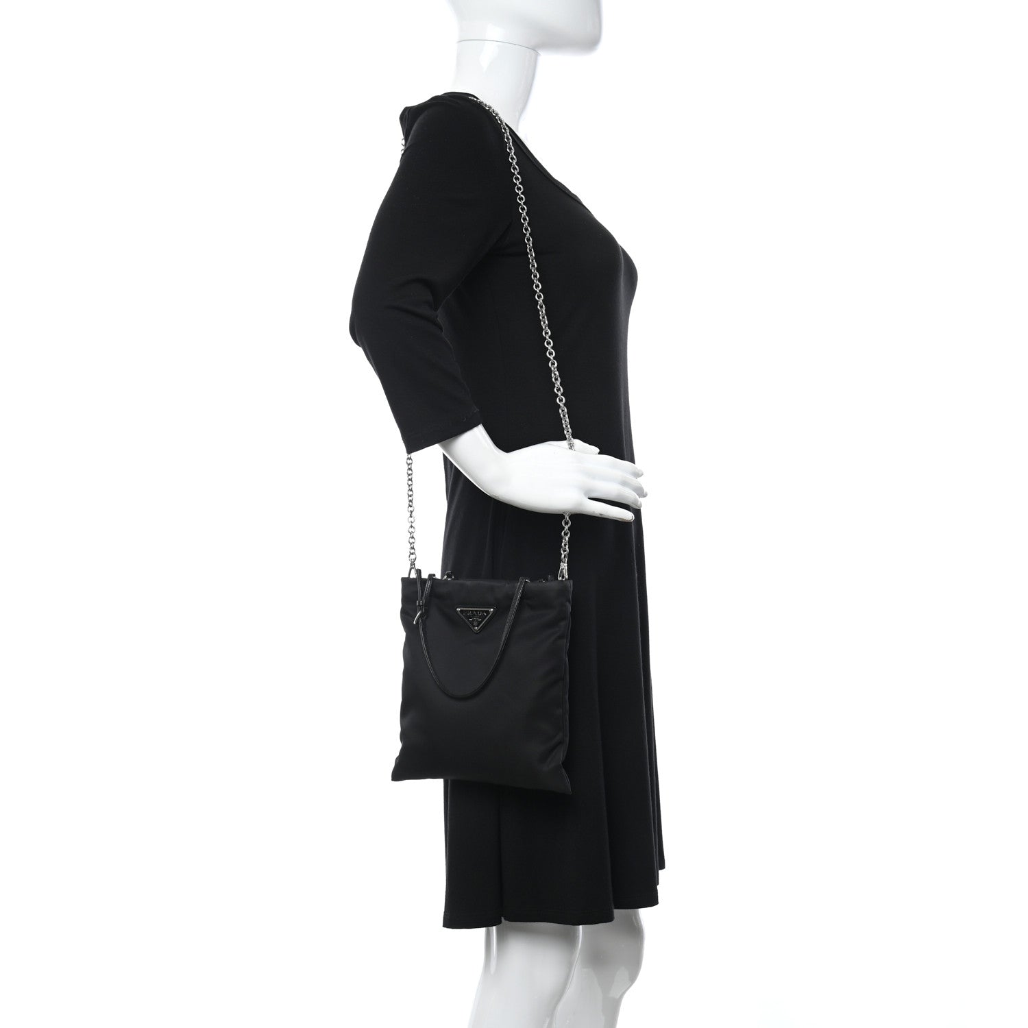 Prada Tessuto Nylon Chain Shopping Tote Black 2 of 10