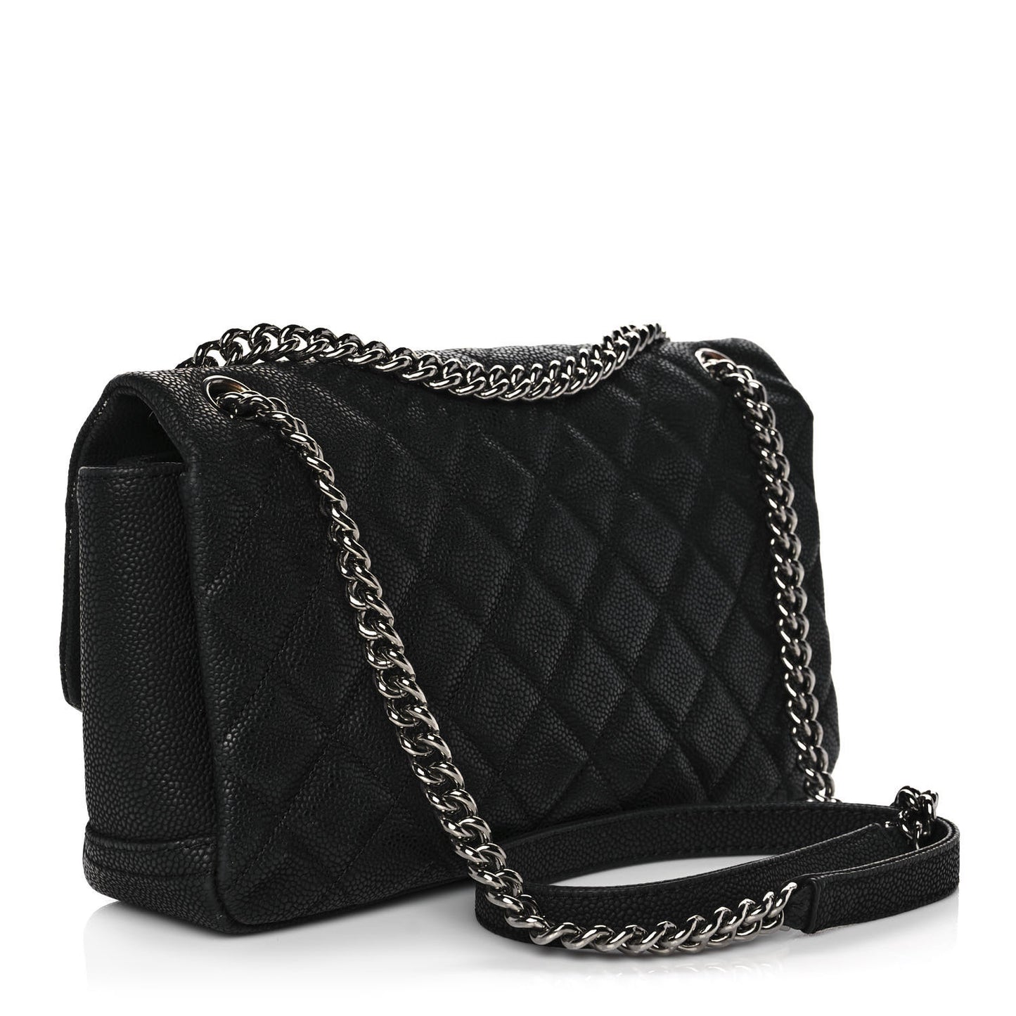 Iridescent Caviar Quilted Medium Lady Pearly Flap Black