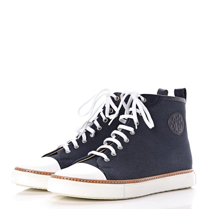 Hermes Fabric Calfskin Mens Jimmy High Top Sneakers 43.5 Denim Fonce Marine 3 of 11