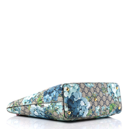 Gucci GG Supreme Monogram Blooms Medium Zippered Bucket Tote Beige Blue Navy Hibiscus Red 3 of 8