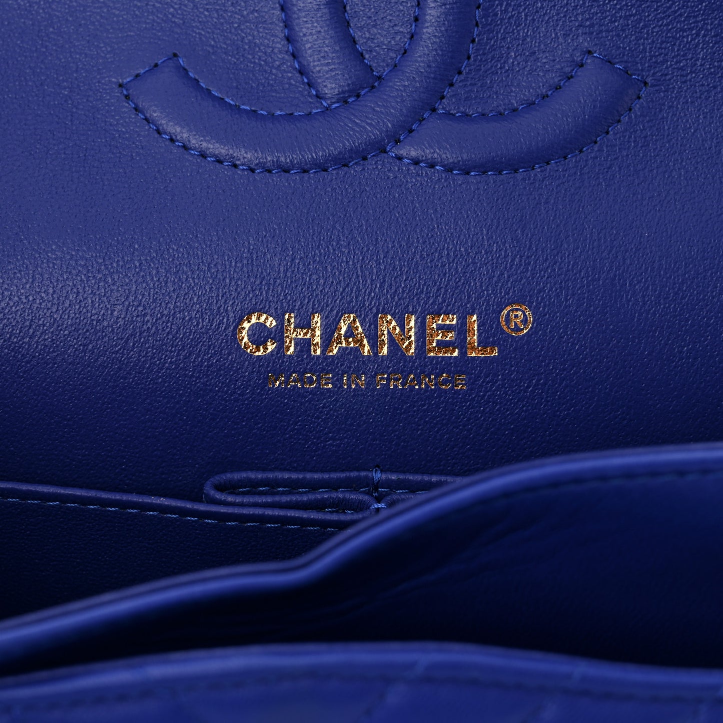 Lambskin Chevron Quilted Medium Double Flap Blue