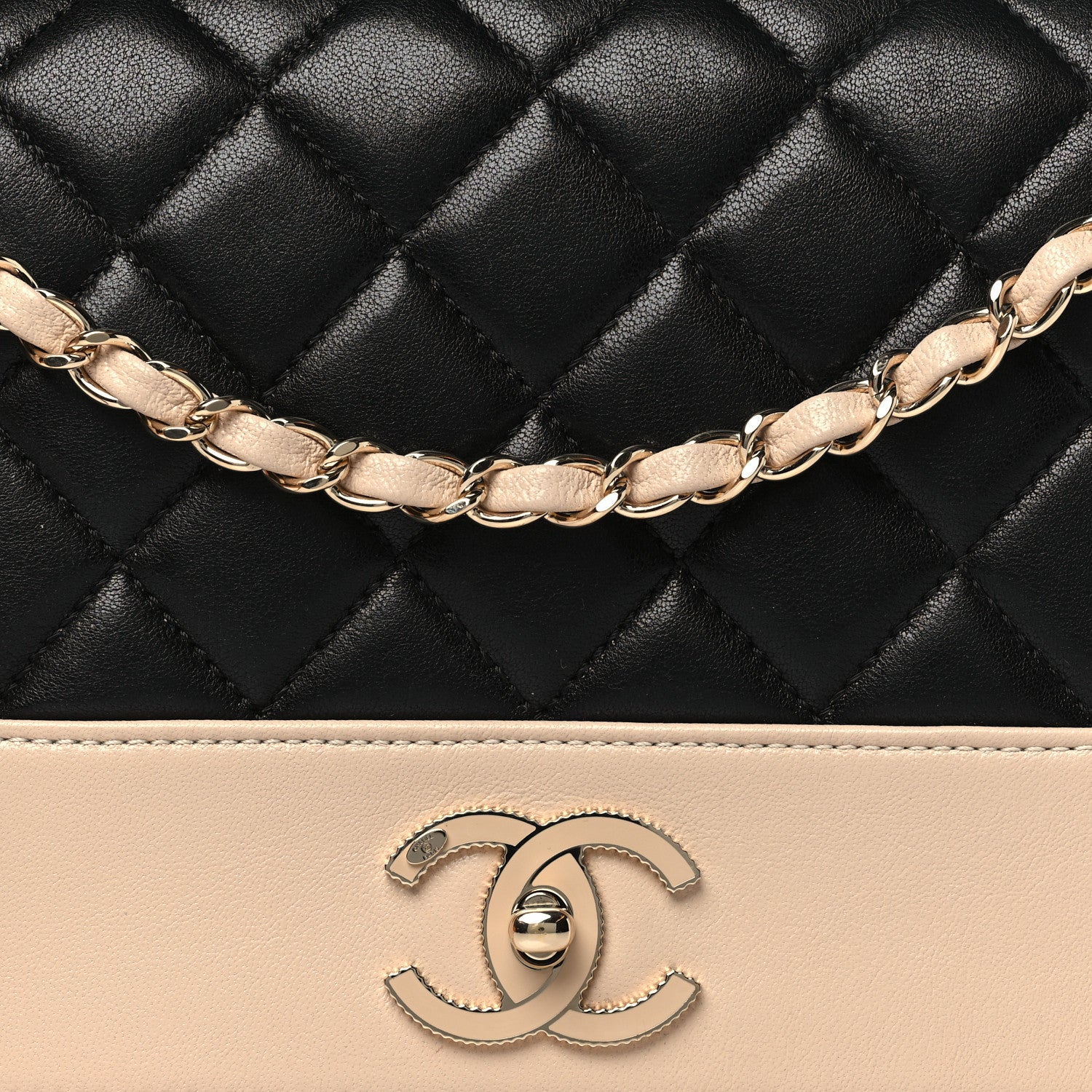 Chanel Sheepskin Quilted Vintage Mademoiselle Flap Beige Black 8 of 11